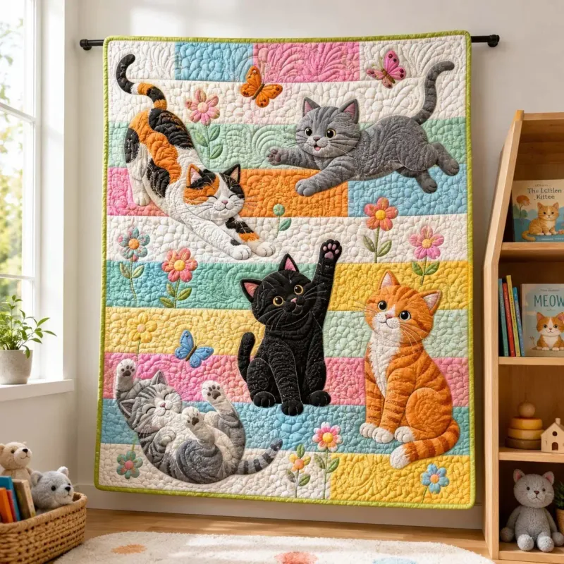 Cat Garden Dreams Bamboo Quilt Blanket