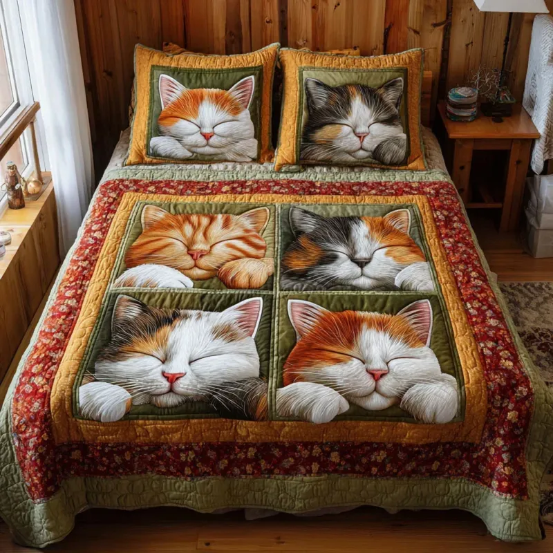 Cat Journey Bamboo Quilt Bedding Set
