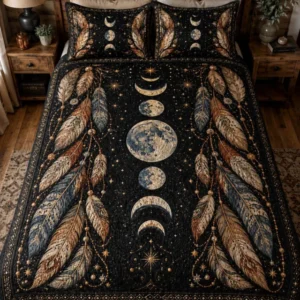 Celestial Feather Phases Bamboo Quilt Bedding Set
