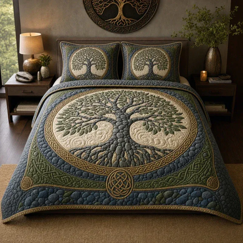 Celtic Pebble Tree Bamboo Quilt Bedding Set