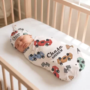 Personalized Pit Crew Bamboo Swaddle Blanket