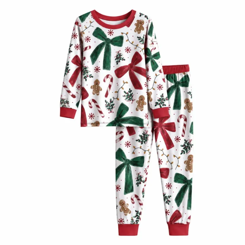 Christmas Bows Candy Canes and Gingerbread Bamboo Two Piece Long Sleeve Pajama Set – Bild 2