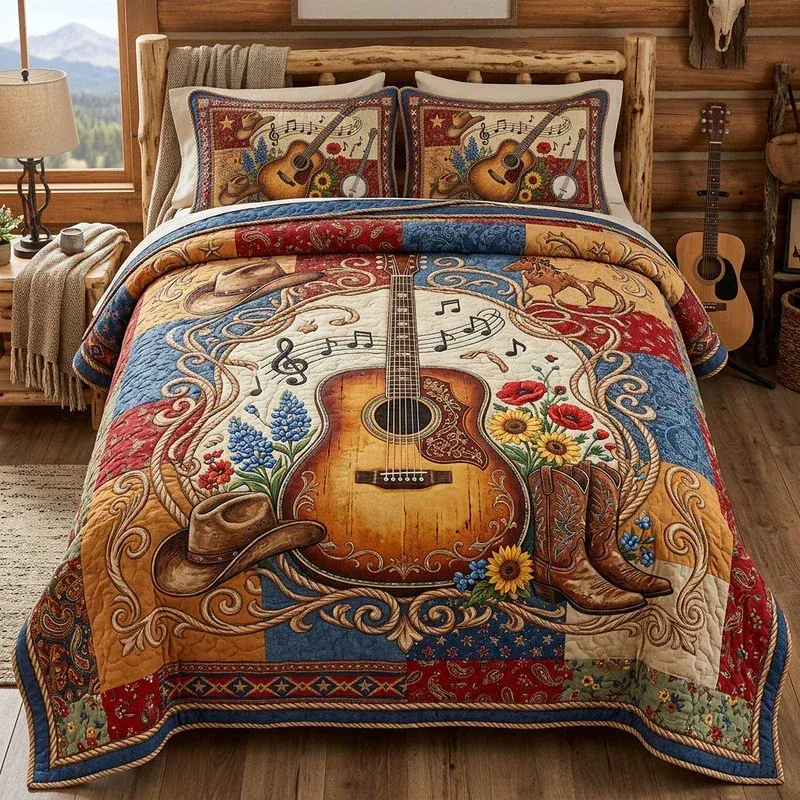 Country Guitar Bamboo Quilt Bedding Set