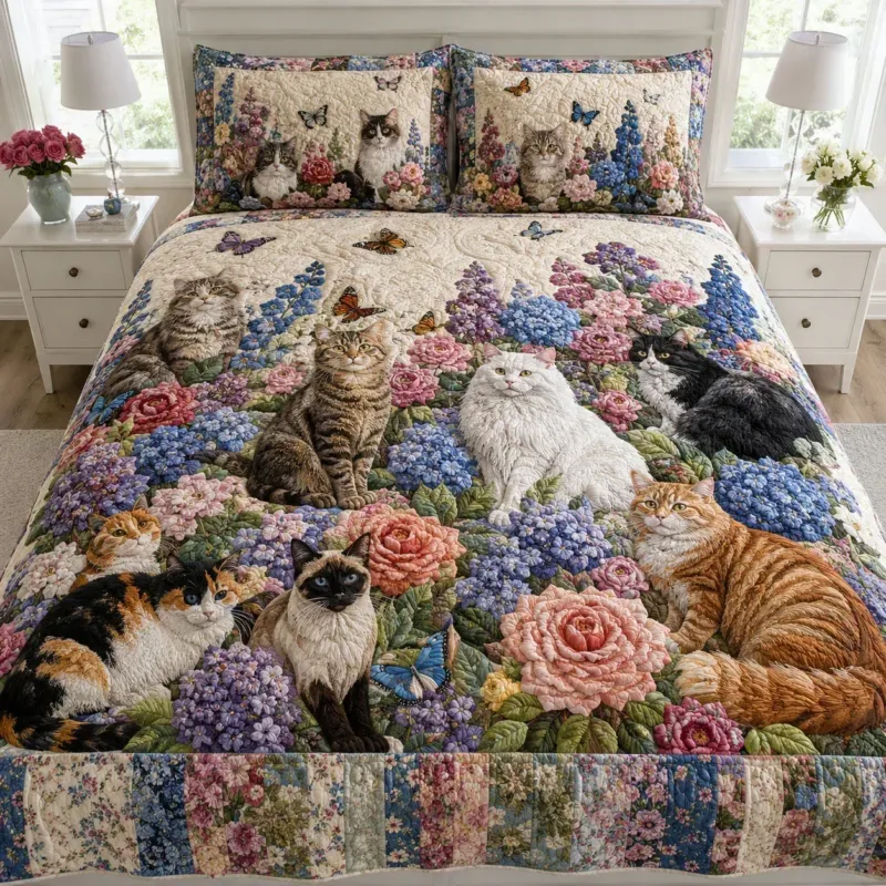 Cozy Cat Bamboo Quilt Bedding Set