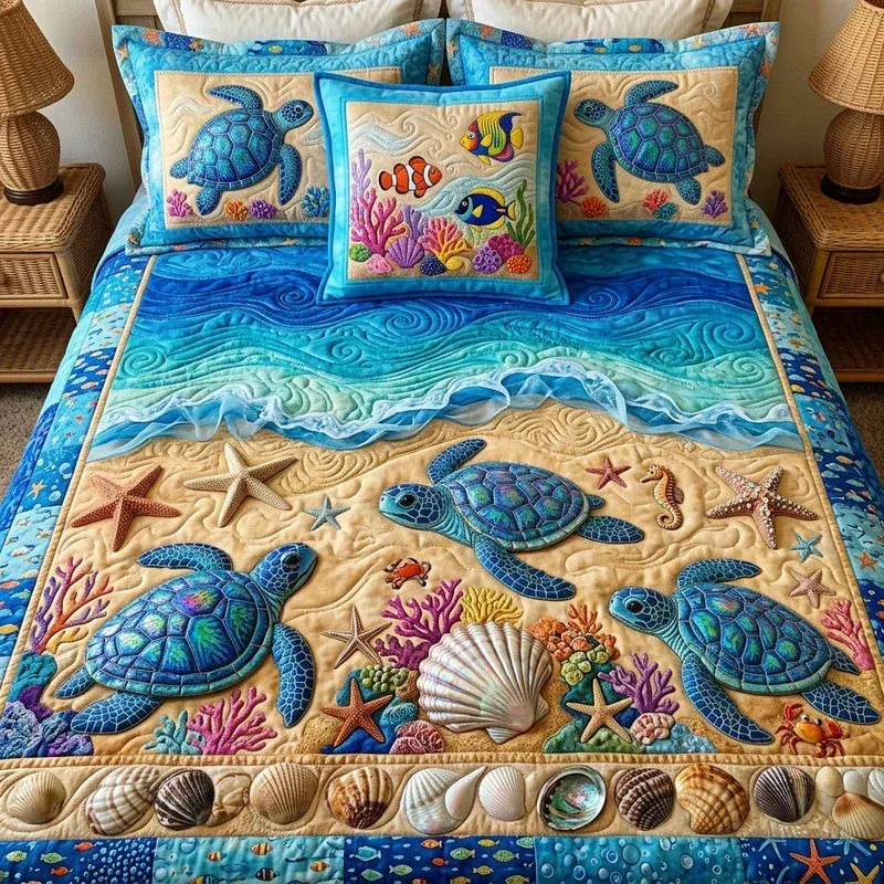 Crashing Wave Shore Bamboo Quilt Bedding Set