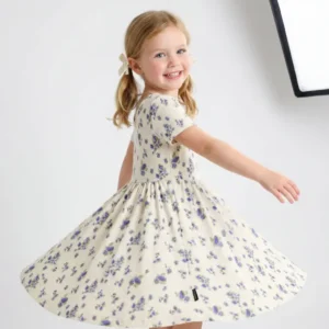 Tiny Blue Flower Meadow Bamboo Twirl Dress
