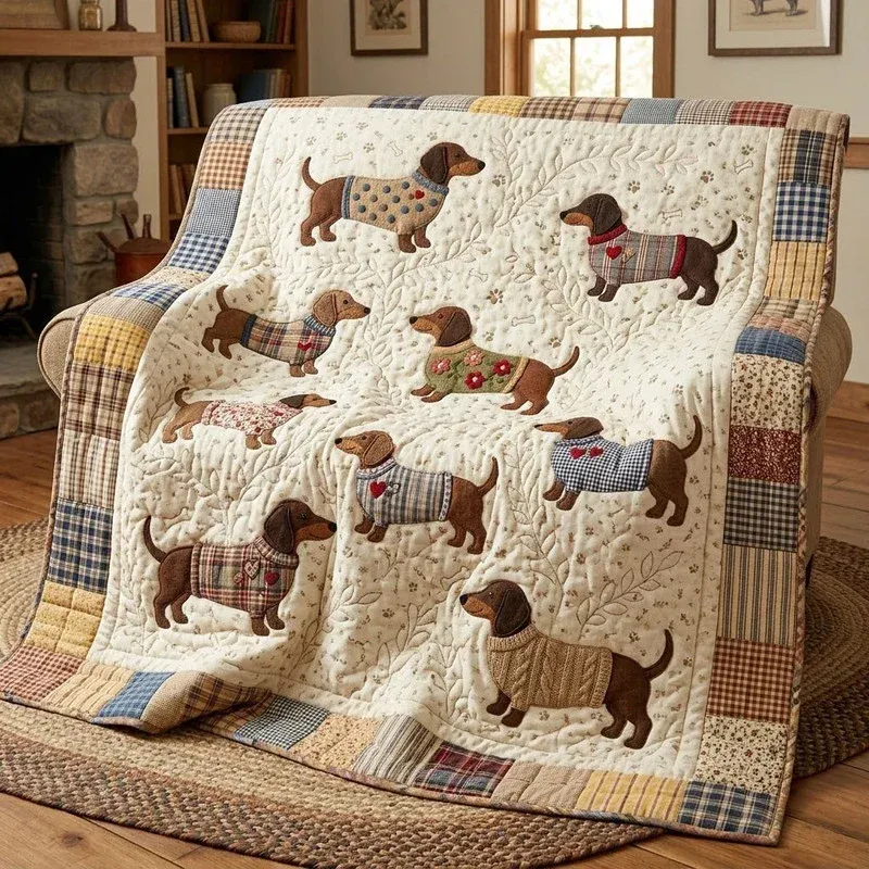 Cute Dachshund Bamboo Quilt Blanket
