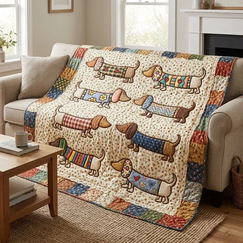 Cute Sausage Dog Bamboo Quilt Blanket