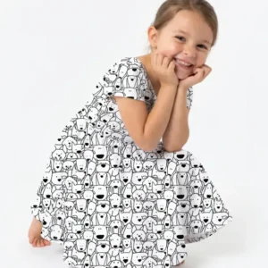 Puppy Crowd Doodles Bamboo Twirl Dress
