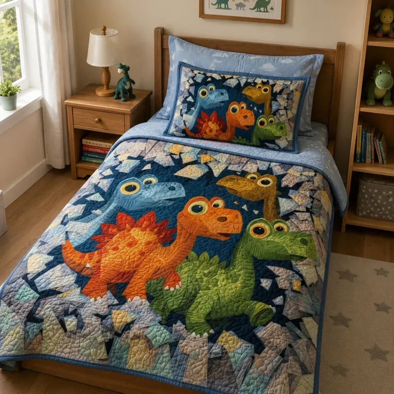 Dino Friends Bamboo Quilt Bedding Set