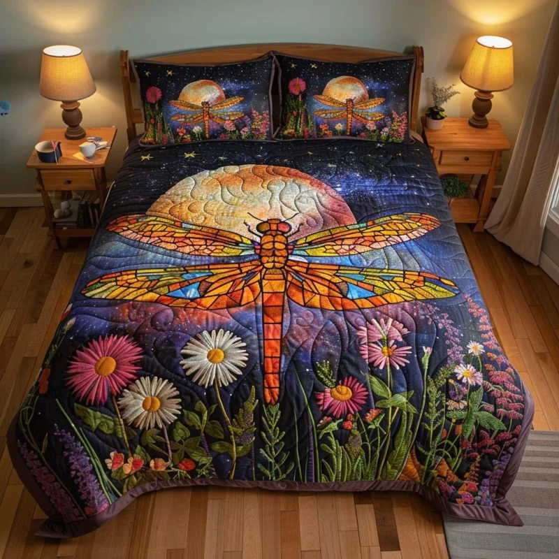 Dragonfly Golden Light Bamboo Quilt Bedding Set