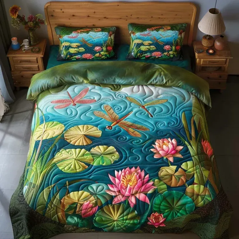 Dragonfly Peaceful Bloom Bamboo Quilt Bedding Set