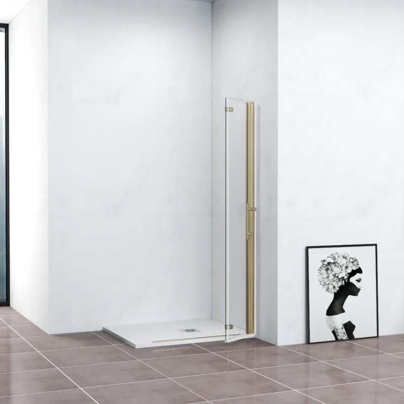 Walk In Duschwand Faltbar+Drehbar Duschabtrennung Duschtür Goldfarben Dusche 86 x H.195 cm NANO Glas