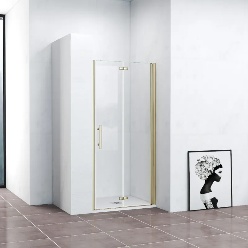 Duschkabine Falttür Nischentür Drehtür Goldfarben 120 cm NANO Glas Dusche H.195cm