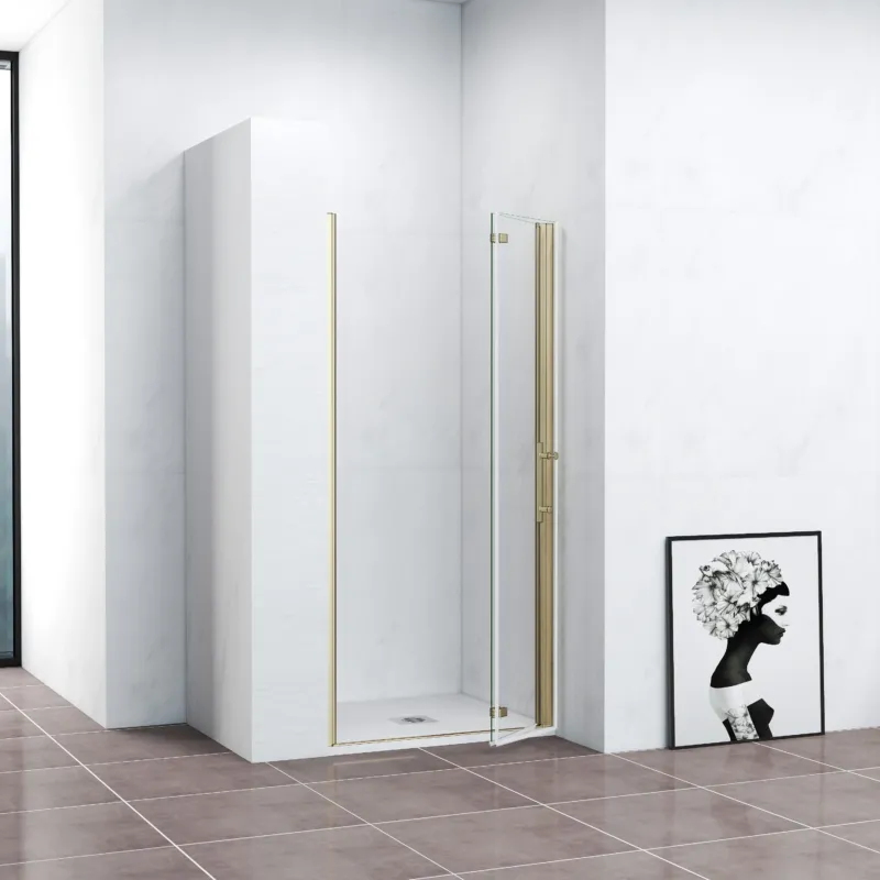 Duschkabine Falttür Nischentür Drehtür Goldfarben 100 cm NANO Glas Dusche H.195cm