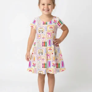 Colorful Doodle School Bamboo Twirl Dress