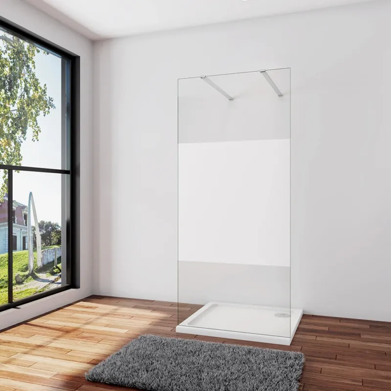 Walk In Dusche Duschwand 117.7 x H.200 cm 8mm Glas Glasschutzfolie Stabistange 140 cm Duschhaus