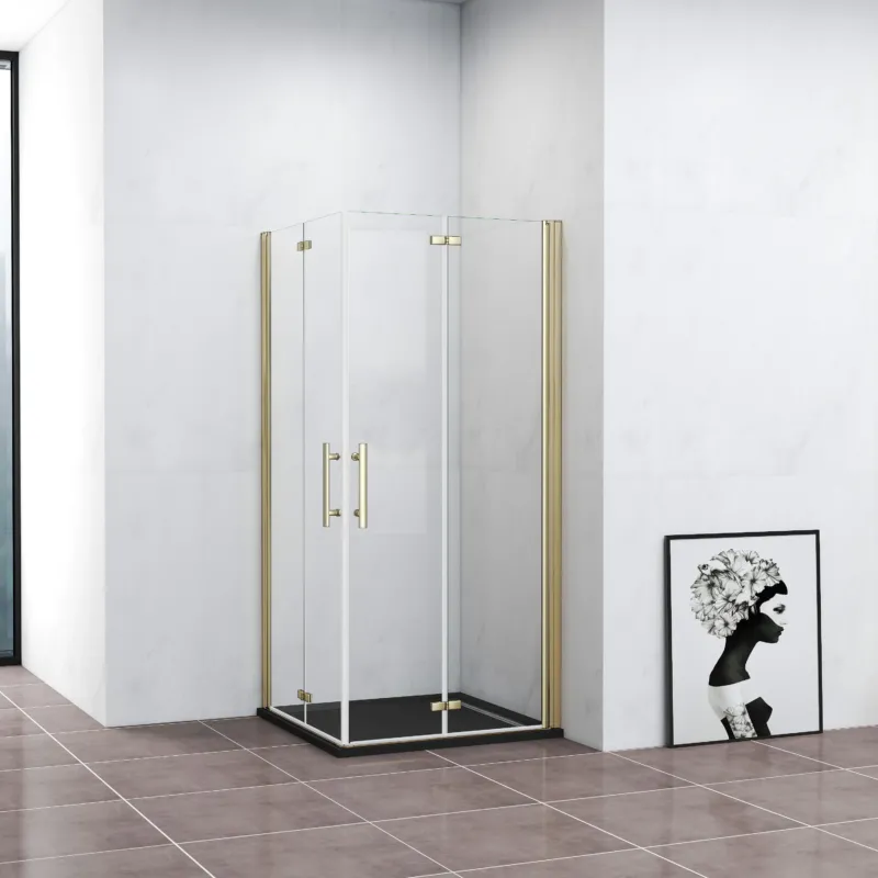 Duschkabine Eckeinstieg Dusche 70x70 cm Duschabtrennung Goldfarben Falttür NANO Glas 195cm