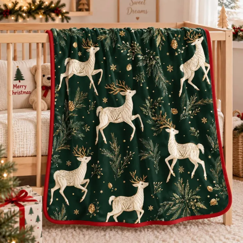 Elegant Golden Reindeer Christmas Bamboo Blanket