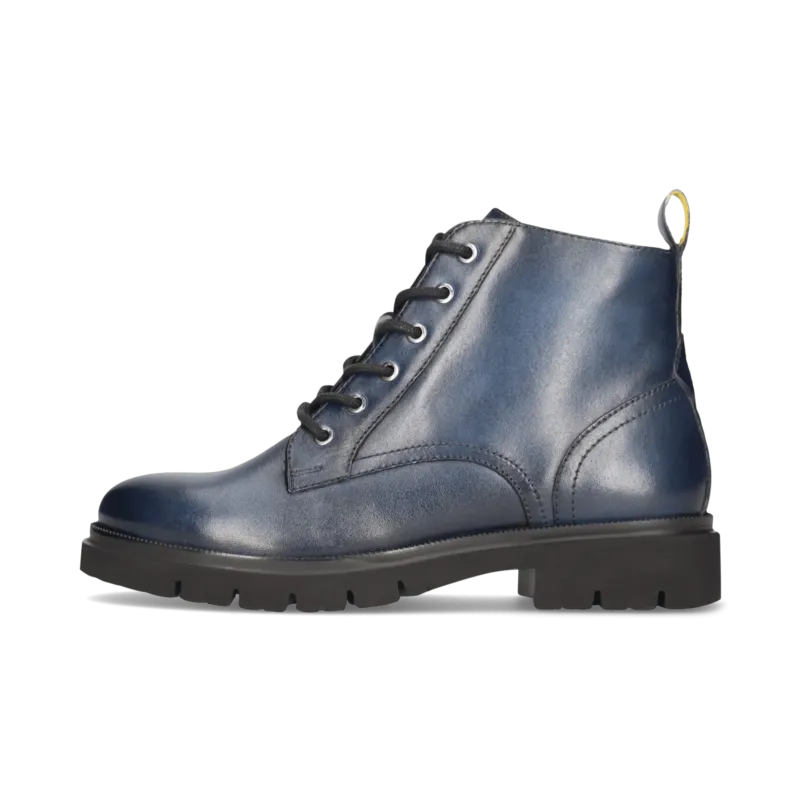 Leder Schnürstiefelette Dunkelblau