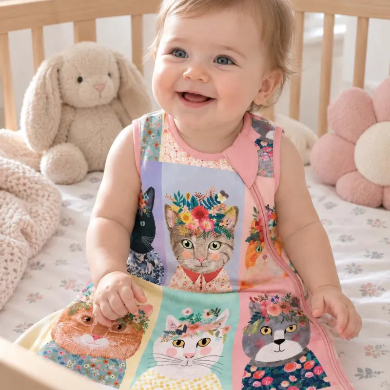 Flower Crown Cats Bamboo Sleep Bag