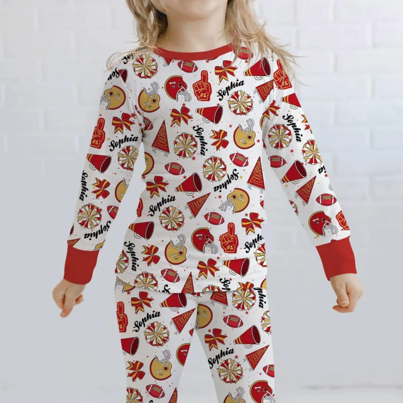 Custom Name Football Cheerleader Bamboo Two Piece Long Sleeve Pajama Set