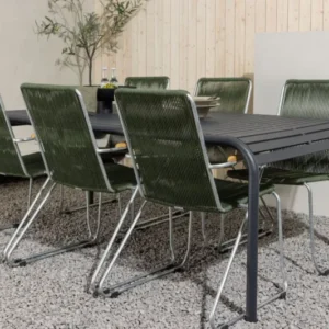 Garten Essgruppe Bloom – 7-teiliges Gartenmöbel-Set mit grünen, stapelbaren Stühlen