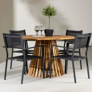 Garten Essgruppe Cocobello – 5-teiliges Gartenmöbel-Set mit rundem Tisch aus Akazie