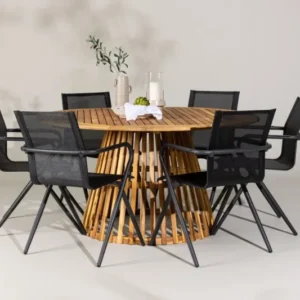 Garten Essgruppe Flora – 7-teiliges Gartenmöbel-Set mit Tisch aus Akazie in Natur-Optik