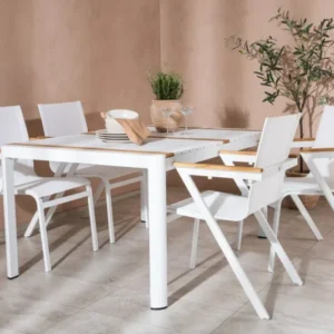 Garten Essgruppe Rolina – 4 Stühle und 1 Tisch in Weiß