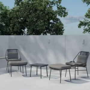 Garten Loungeset Mavero – 5 teiliges Set mit Stühlen und Hockern aus Stahl