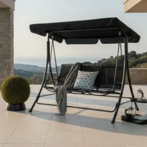 Garten Hollywoodschaukel Madeira - mit Polyesterbezug und Stahlgestell in Schwarz