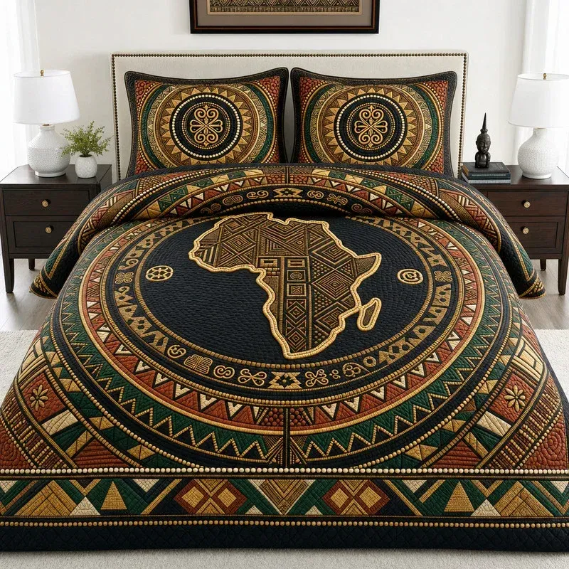 Golden Mandala Map Bamboo Quilt Bedding Set