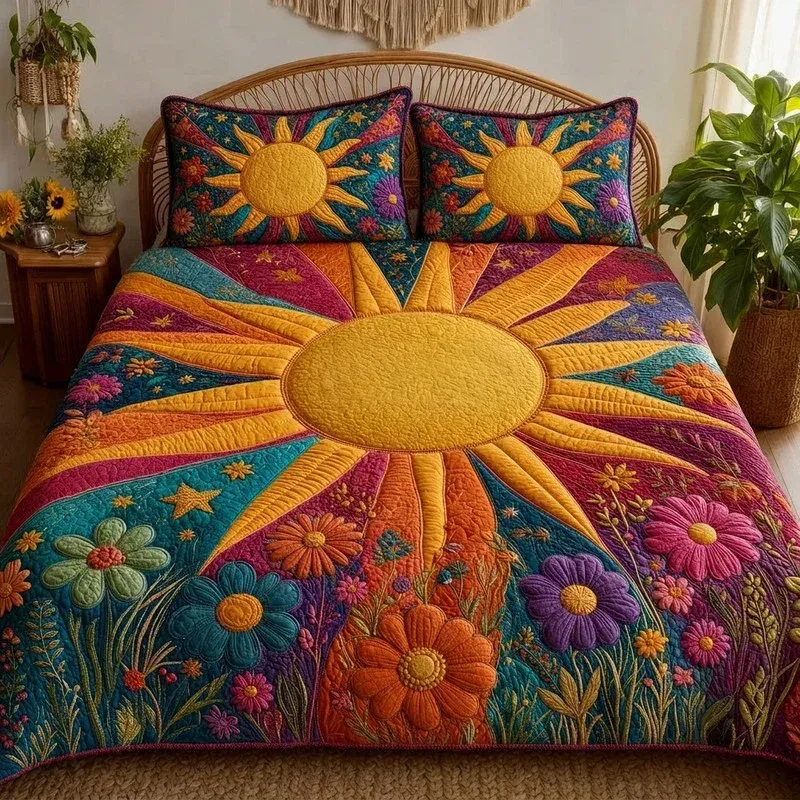 Golden Petals Bamboo Quilt Bedding Set