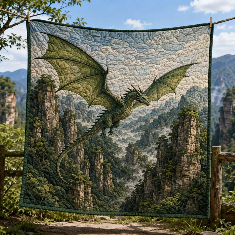 Green Dragon Mountain Flight Bamboo Quilt Blanket