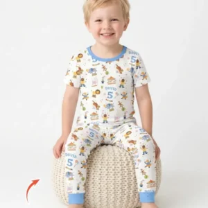 Custom Name Birthday Circus Bamboo Two Piece Short Sleeve Pajama Set