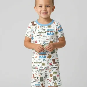 Hooked The Best Dad Daddy & Me Matching Bamboo Two Piece Short Sleeve Shorts Pajama Set