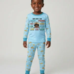 God Says I Am Afro Boy Bamboo Two Piece Long Sleeve Pajama Set