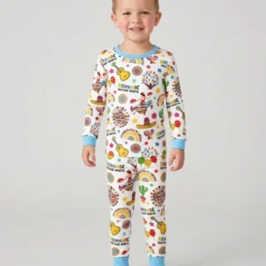 Hispanic Heritage Month Latin Childs With Flag Bamboo Two Piece Long Sleeve Pajama Set
