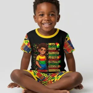 Custom Name I Am Black Child Boy Bamboo Two Piece Short Sleeve Shorts Pajama Set