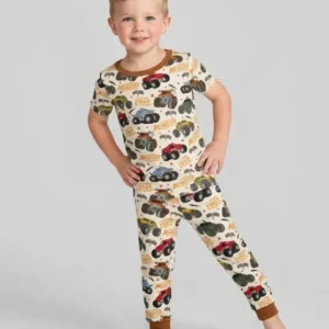 Vroom Vroom Monster Truck Bamboo Two Piece Short Sleeve Pajama Set