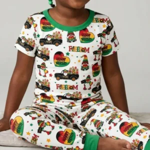 Gnome Happy Juneteenth Bamboo Two Piece Short Sleeve Pajama Set