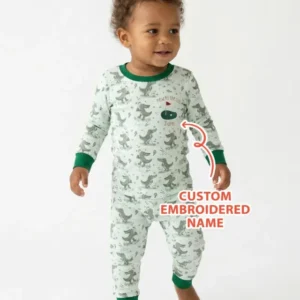 Personalized Embroidered Name Crocodile Golf Bamboo Two Piece Long Sleeve Pajama Set