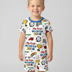 Custom Name My First Soccer Cup Bamboo Two Piece Short Sleeve Shorts Pajama Set