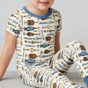 Hooked On Jesus Bamboo Two Piece Short Sleeve Pajama Set