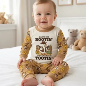 Rootin' Tootin' Cutie Custom Name Bamboo Two Piece Long Sleeve Pajama Set