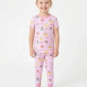 Summerween Cartoon Bamboo Two Piece Short Sleeve Pajama Set