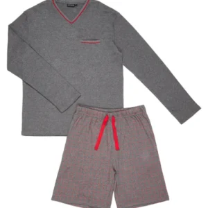 Pyjashort Homme manches longues Basil Rouge 1