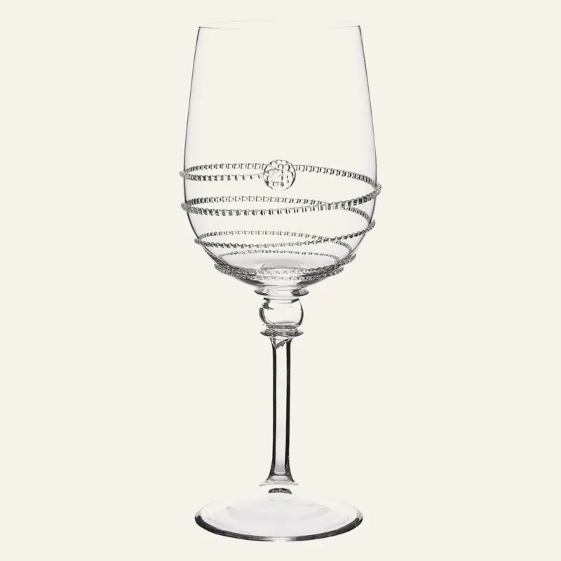Juliska Amalia clear crystal red wine glass with spiral dotted engraving detail.
