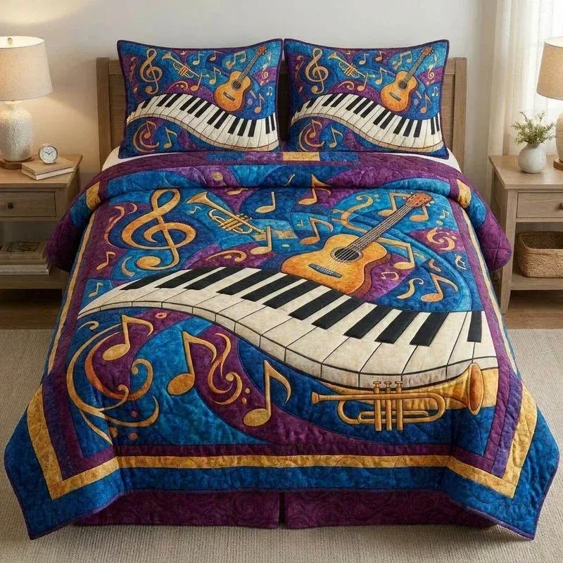 Keyboard Motion Bamboo Quilt Bedding Set